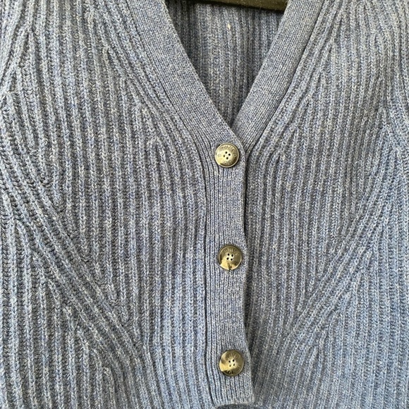 Ganni Rib Knit Cardigan Dutch Blue Boxy Wool Cropped Sweater - Picture 4 of 9